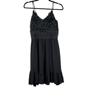 Dokuutu Black Lace Summer Boho Embroidered V-Neck Spaghetti Strap Dress Size S